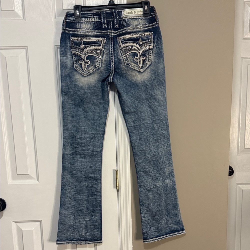 💥 Rock Revival Women's Distressed “Yui” Blue Boot Cut Jeans {27} 30” inseam. 💥 - Picture 5 of 16